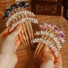 Elegant Glitter Pearl Hairpin For Women Exquisite Vintage Rhinestone Hair Comb Girls Dailylife Updo Meatball Head Hair Accessory