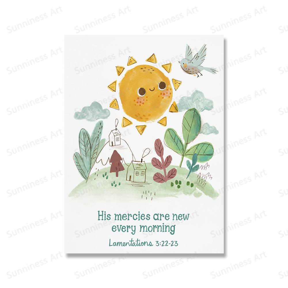 Bible Verse Wall Art Canvas Painting Christian Nursery Animal House Sun Flowers Quotes Print Nordic Poster for Living Room Decor