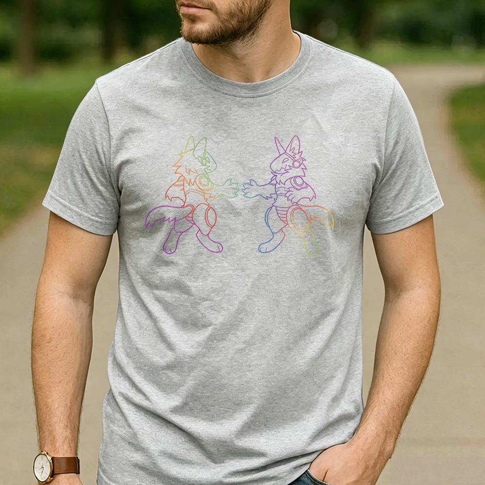 Rainbow Line Two Protogen Furry Robot TShirt Cotton Short Sleeve Neon Futurism Fursona Casual Unisex Graphic Tees