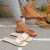 Fashion 2025 Women Slippers Square Toe Lightweight Flats Designer Shoes Luxury Sandy Beach Sandals Buckle Trend Slippers Slides Women
