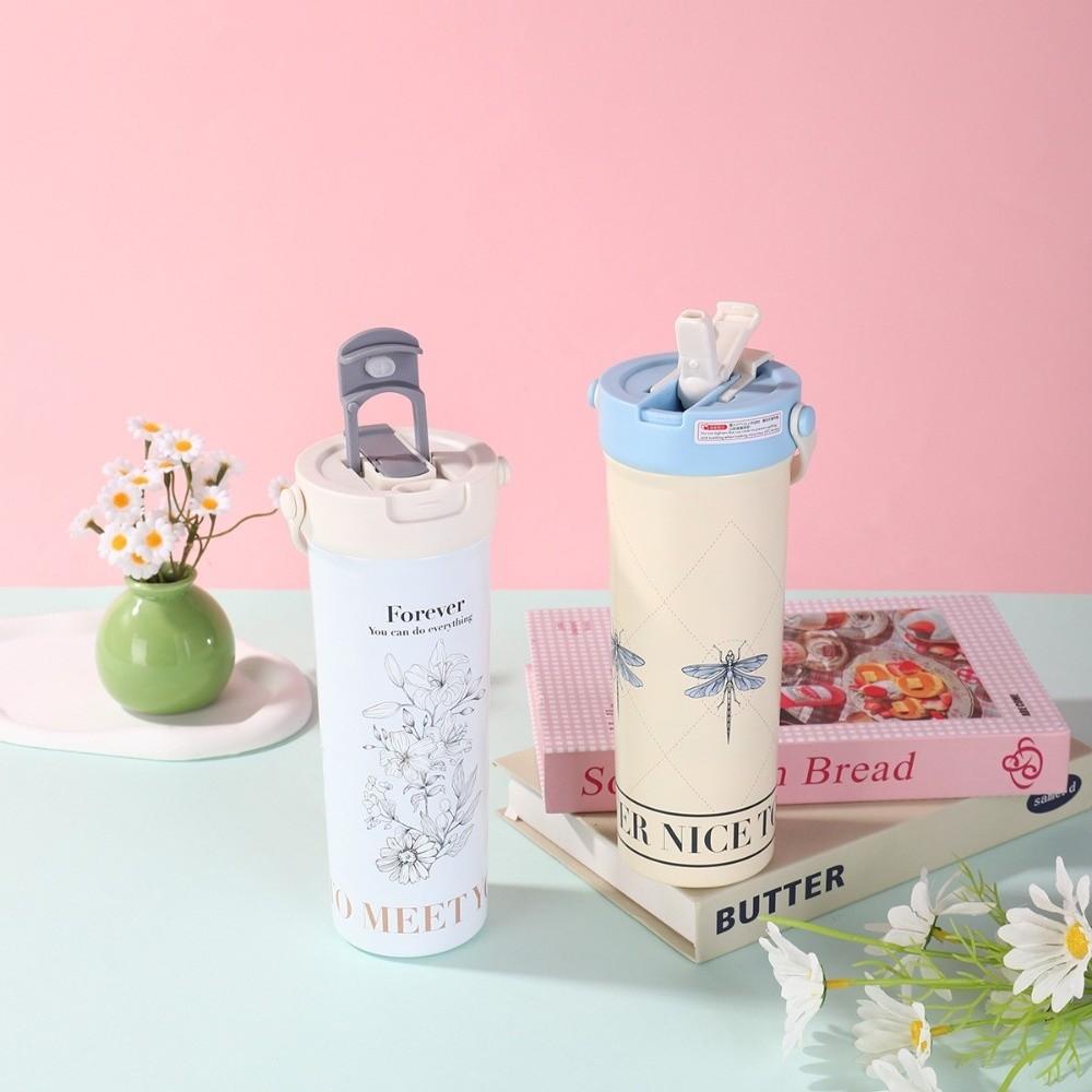 Непротекающая мультяшная термокружка из нержавеющей стали 316, кофейная кружка, портарная чашка с соломинкой