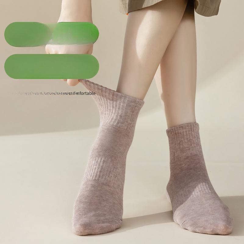 Women's Autumn Mid-calf Socks, Summer Thin Sweat-absorbing and Breathable Cotton Socks, Solid-colored Short Socks, Spring and Autumn Long Calf Socks