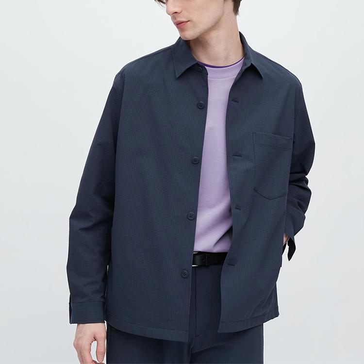 Uniqlo Однотонная повседневная свободная куртка Мужские куртки Темно-синий 459530-68