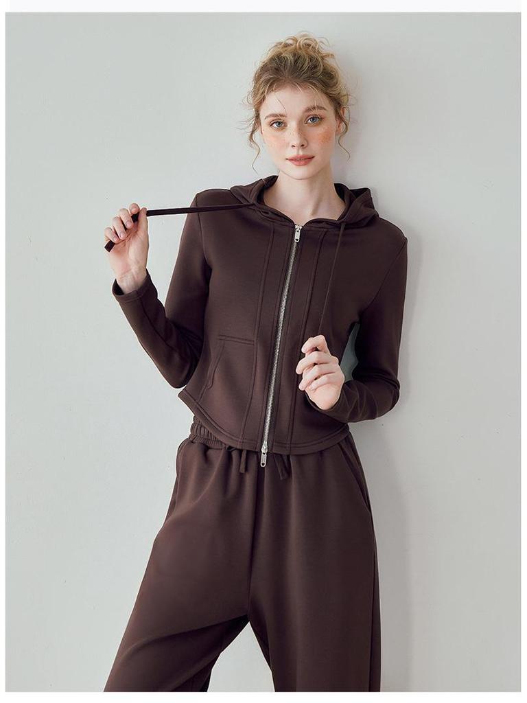 Женский худи для йоги с капюшоном и брюки широкого кроя, комплект из двух предметов - Теплый и удобный
