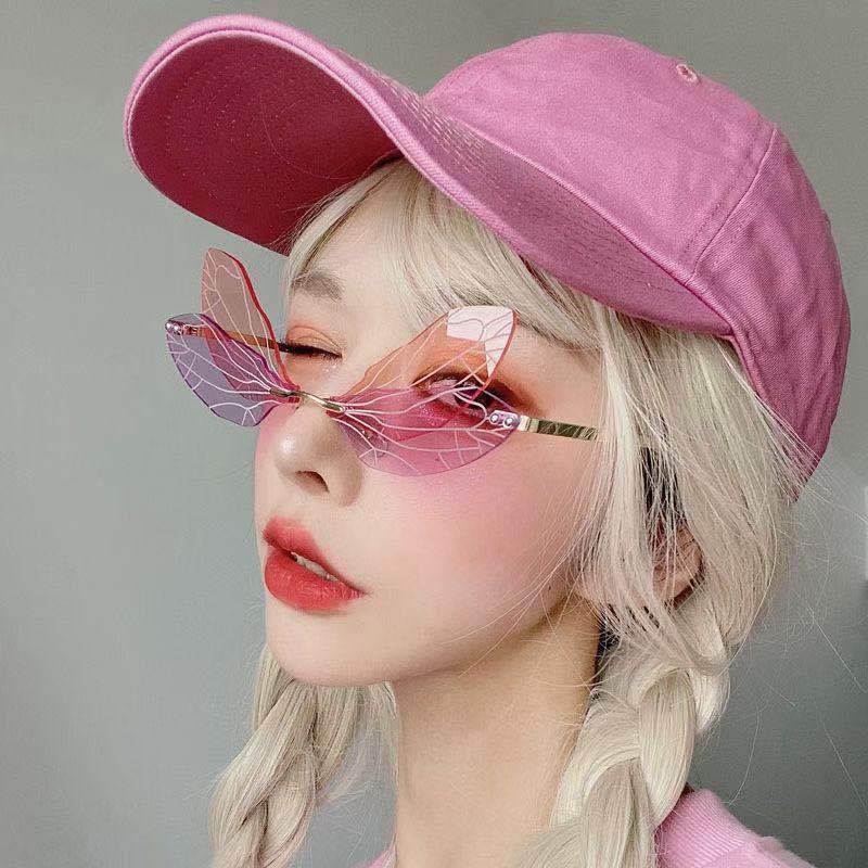 Trendy personalized frameless trimmed sunglasses women's dragonfly wings sunglasses European and American style funny dance glasses