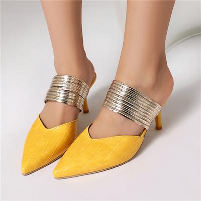 Женские туфли-лодочки с острым носком на тонком высоком каблуке с узкой резинкой, лаконичные женские модные туфли весна-осень, желтый цвет 46