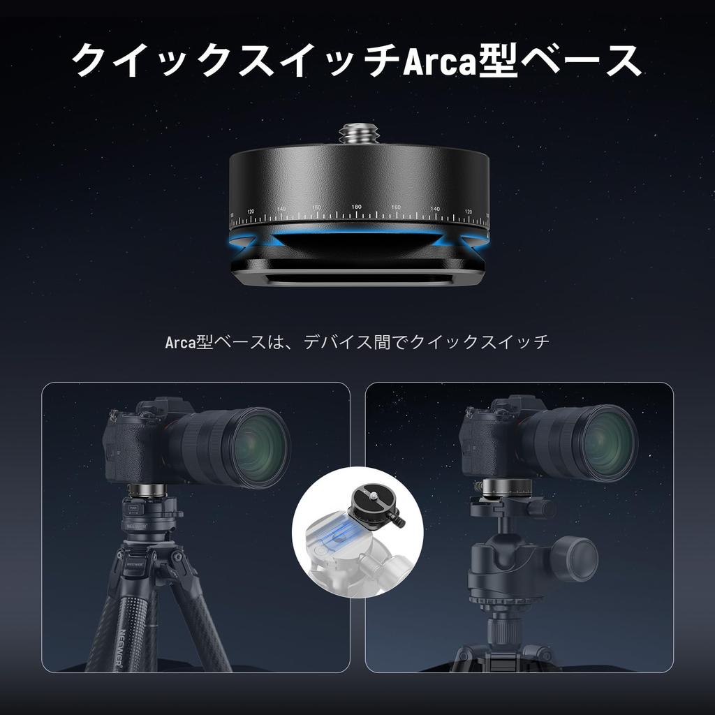 NEEWER Panoramic Quick Release Scale Pan Head with Arca Base and Tripod Head Camera Base for DSLR and Maximum Load of 5kg Plate, 360° 1/4" Screw,