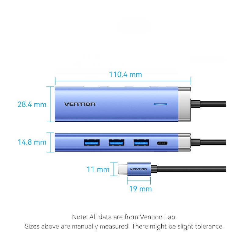 Vention 5 In 1 USB C Hub 4K HDMI USB HUB 100W Multiport Adapter for MacBook Pro/Air iPad Pro iMac iPhone 15 Pro/Pro Max XPS USB 3.0 Hub