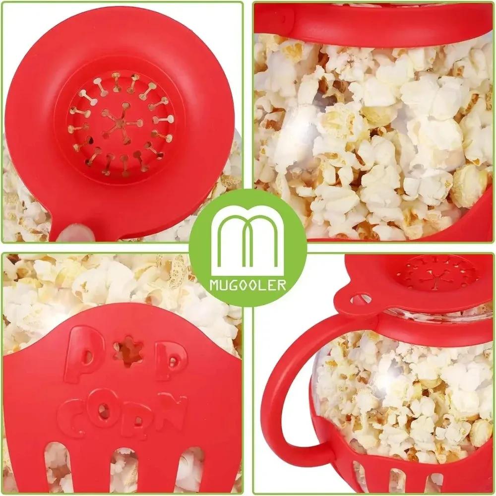 Microwave Popcorn Popper Borosilicate Glass Bowl with Silicone Lid 3-in-1 Mini Popcorn Maker Safe for Microwave
