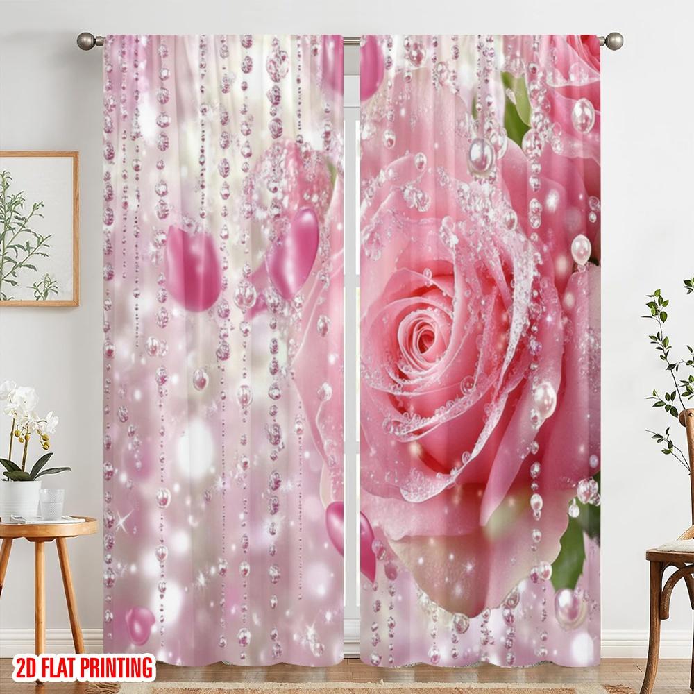 2pcs,2D Plane Printing Curtains&Window Treatment Crystal Roseburst Polyester Easy Install (without Rod) Home Decor Perfect for