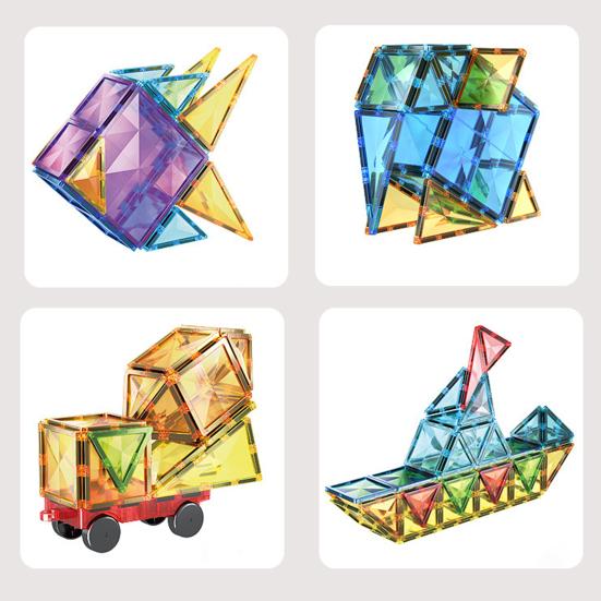 40Pcs/Set Colorful Magnetic Tile Kit Clear Geometric Shape Building Block Magnet Preschool Educational Brick Construction Toy Toddlers Boys Girls