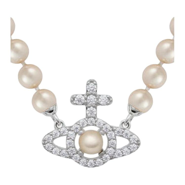 Vivienne Westwood Faux Pearl Necklace Unisex Silver White 6301011P02P373