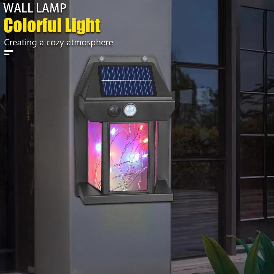 External Led Solar Wall Lamps Motion Sensor Light String Outdoor Waterproof Emergency Lantern Courtyard Garden Decoration Light