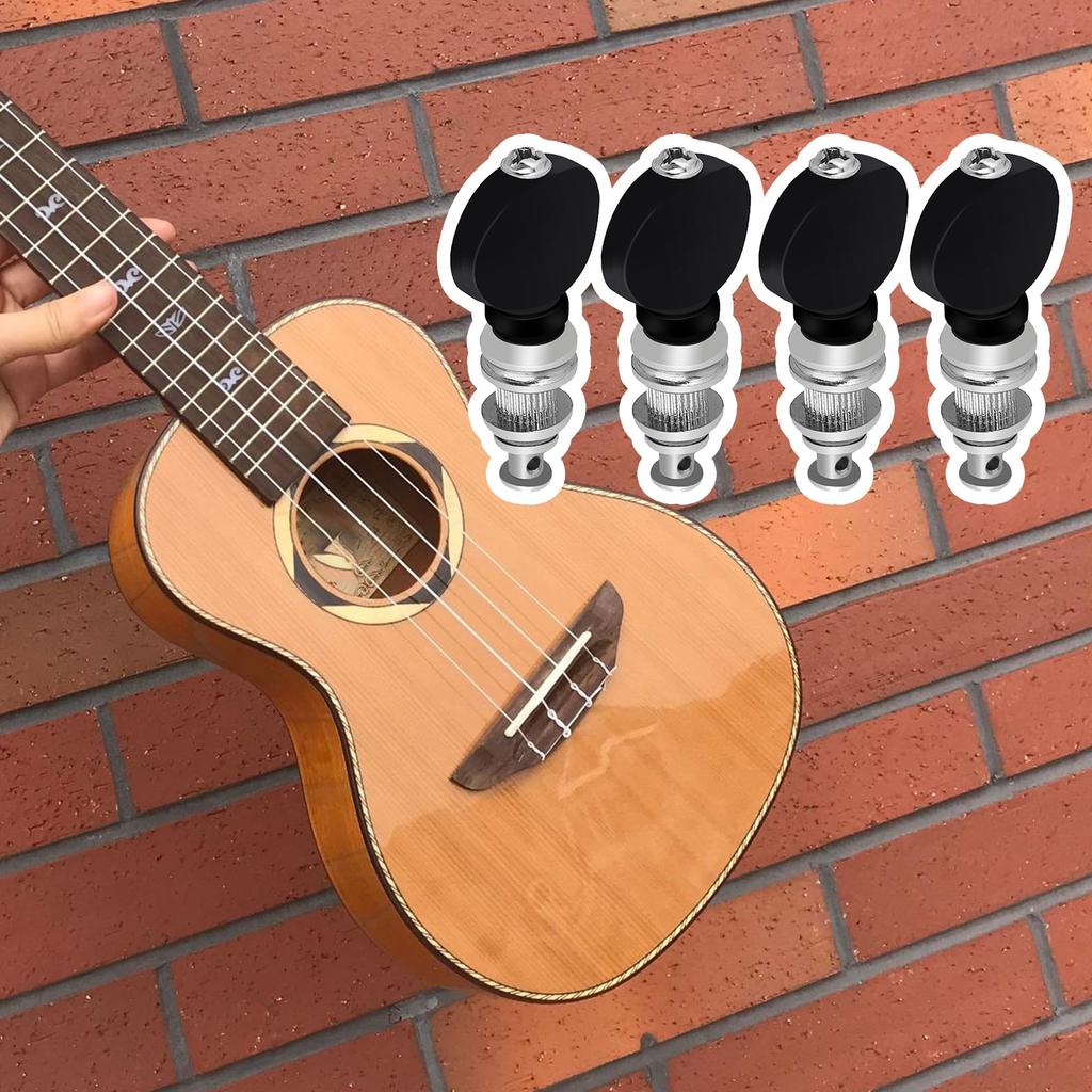 Yibuy Ukulele Tuning Peg 4pcs Black/Silver YB-TP04