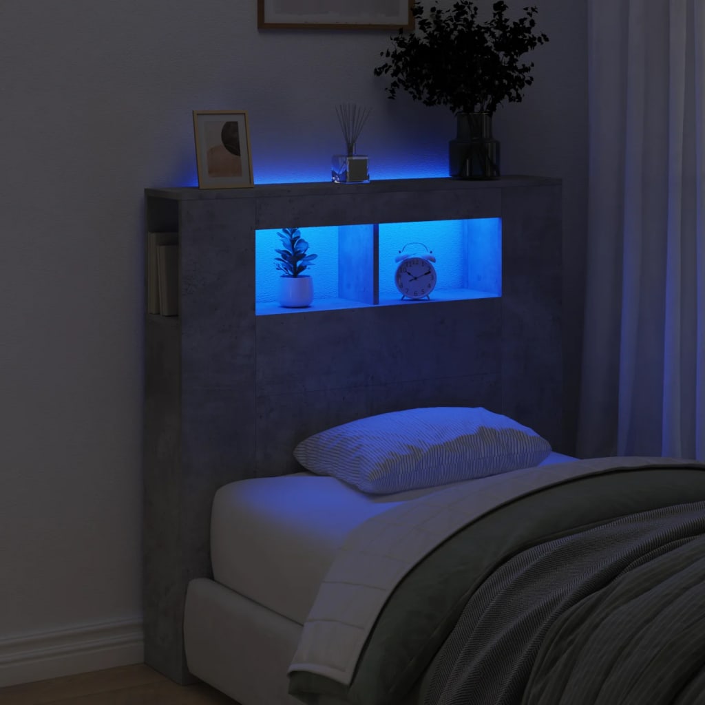 LED Headboard Concrete Grey 100 x 18.5 x 103.5 cm Engineered Wood