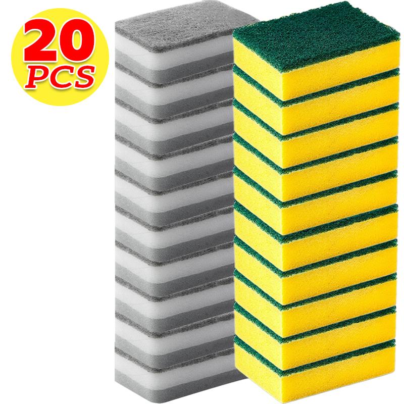20/1pcs Magic Cleaning Sponges Double-sided Reusable Kitchen Sponge Wipes Pan Pot Dishwashing Scouring Pads Brush Clean Tools