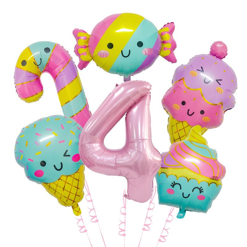 New Cute Candy Ice Cream Balloon Set Children'S Birthday Decoration Scene Arrangement Aluminum Mold Balloon Supplies