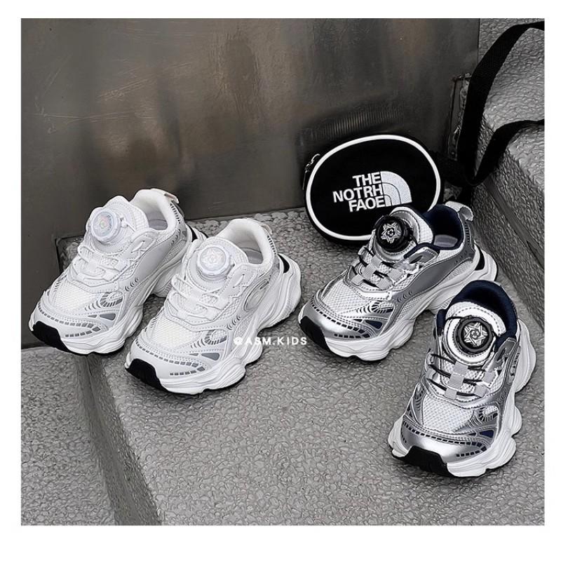 Kids Breathable Mesh Sneakers With Rotating Buckle Closure Unisex Chunky Running Shoes