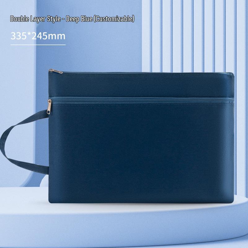 A4 Double-Layer Waterproof Document Bag - Oxford Cloth, Large Capacity, Zippered for Students