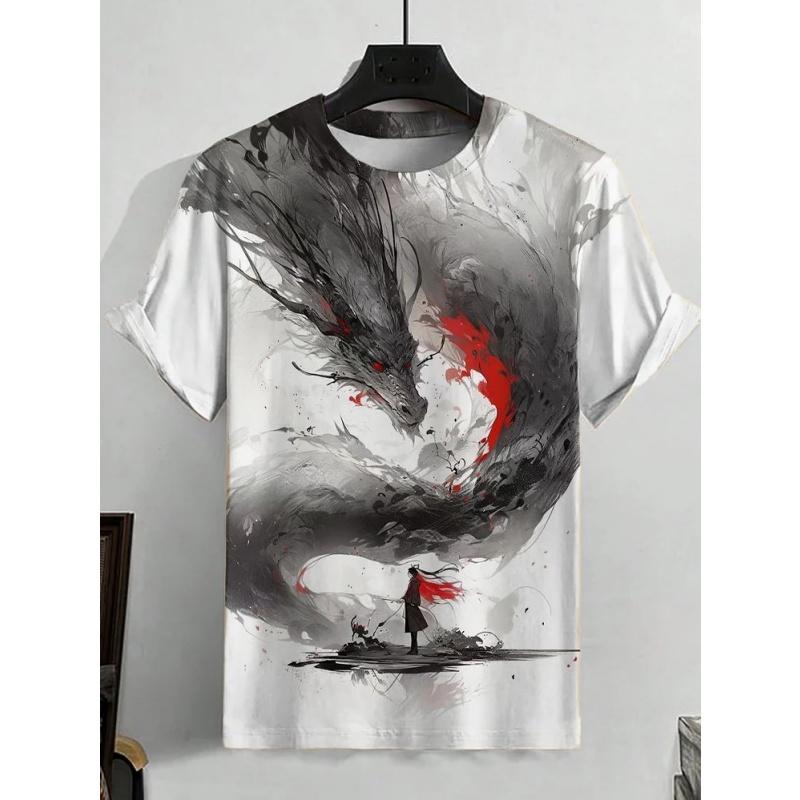 Summer Round Neck 3D Animal Warrior Print Top Fashionable Casual Short Sleeved Men's T-shirts