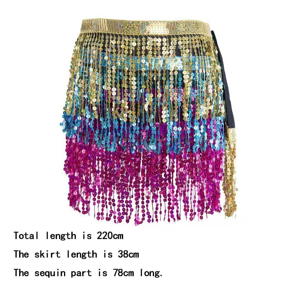 Bohemian Sequin Fringed Skirts Tassels Wrap Belts Show Dancer Skirt Women
