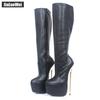 22cm Extreme High High Heel Boots JIALUOWEI Women Platform Gold Metal Heels Knee-High PU Leather Zipper Sexy Fetish Shoes