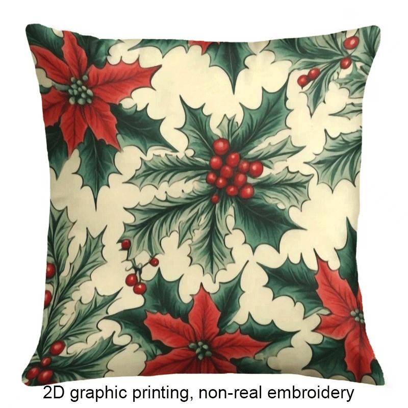 2D Flat Print 1 Holiday Holly Berry Pattern Design Double-Sided Printed Christmas Pillow Cover - Multiple Sizes Available - Square Zippered Pillowcase