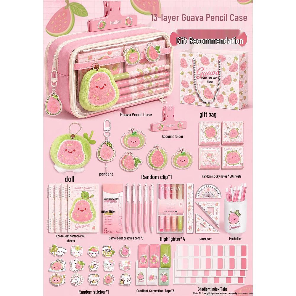 2026 Pink Guava Pencil Case: 13-Layer Junior High School Stationery Bag