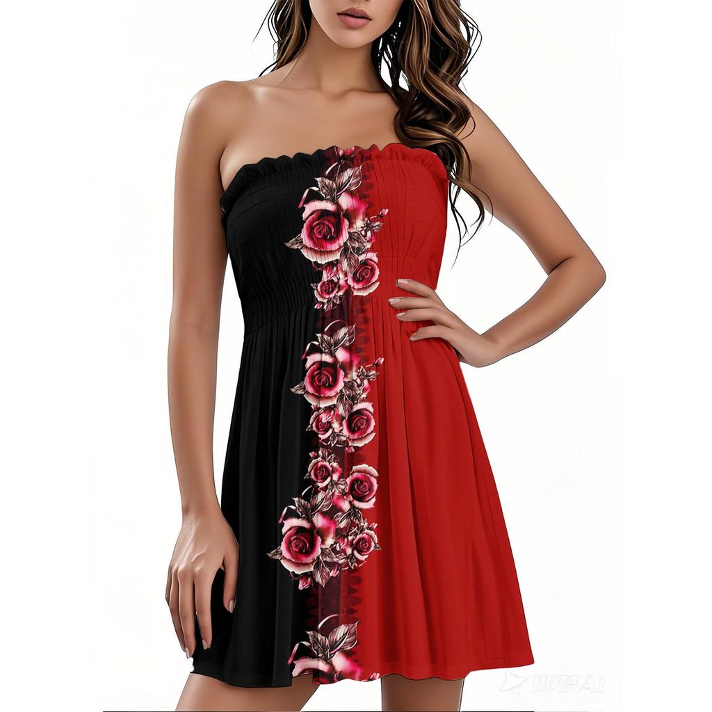 Модное женское повседневное платье-бандо с цветочным принтом без рукавов