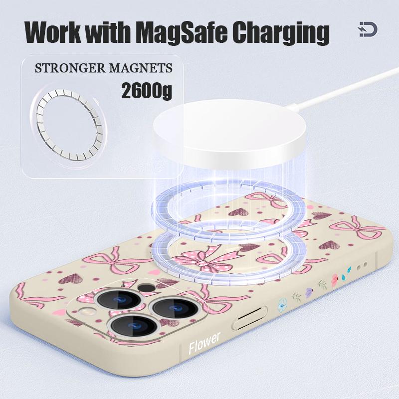 Милый чехол с принтом бантов для iPhone 17 Pro Max iPhone 16 15 14 13 Pro Max Магнитный для Magsafe Мягкий силиконовый задний чехол для телефона