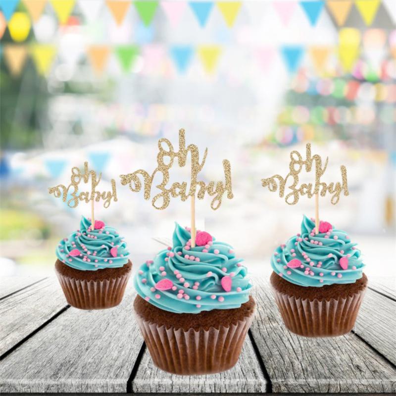 10 шт., золотой топпер для кексов Oh Baby для мальчиков и девочек, детский душ, раскрывающий пол ребенка, украшение для вечеринки в честь 1-го дня рождения, принадлежности для украшения торта