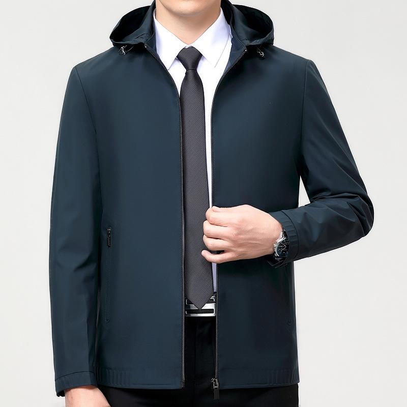 Высококачественная куртка из шелка тутового дерева для мужчин среднего возраста, новая куртка с капюшоном на весну и осень, деловая повседневная, свободного кроя, большого размера, одежда для папы