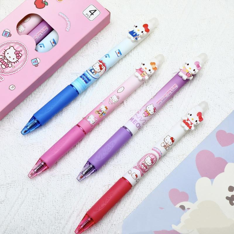 4 шт. Милый мультяшный стираемый гелевый стержень Hello Kitty Кавайный быстросохнущий нейтральный стержень Канцелярские товары для студентов Нейтральный стержень Принадлежности для письма