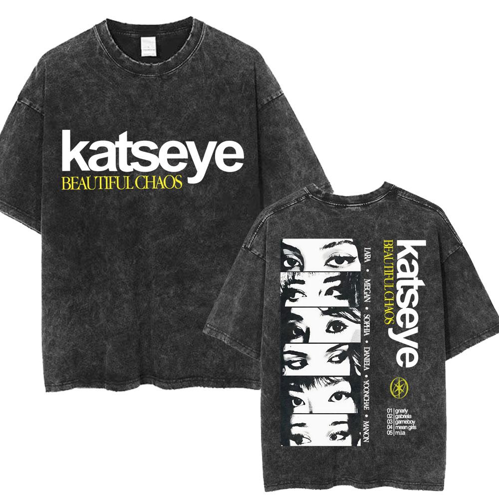 Kpop Katseye Graphic Washed T Shirt Fashion Vintage Men Women Korean Hip Hop Tshirt Loose Cotton Casual Tshirt Streetwear