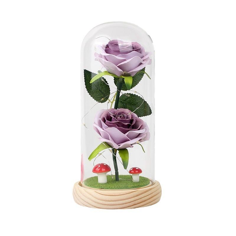 110 Valentine's Day gift high-end glass cover batch + bionic rose ornament finished silk flower lover