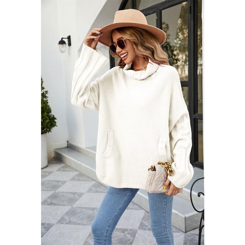 Осенне-зимний женский свитер, однотонный пуловер, женский вязаный свитер, женский свободный свитер большого размера с высоким воротом