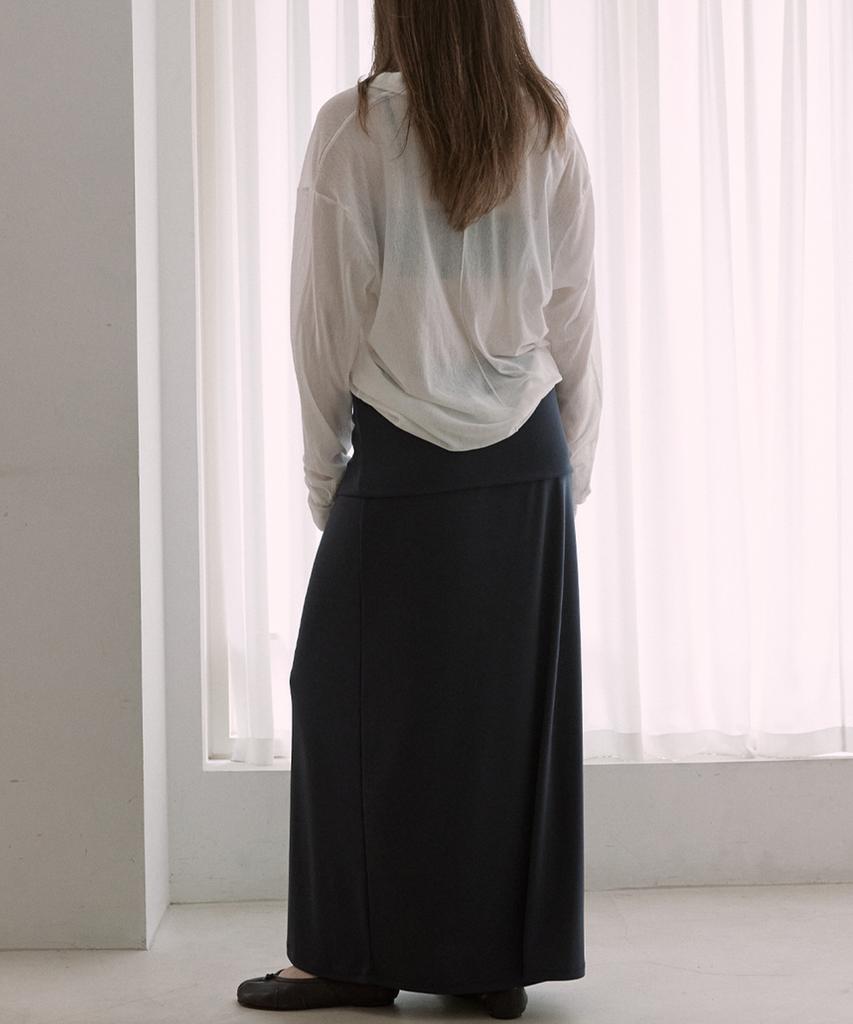 Sigreat Folding Waist Jersey Long Skirt_Navy