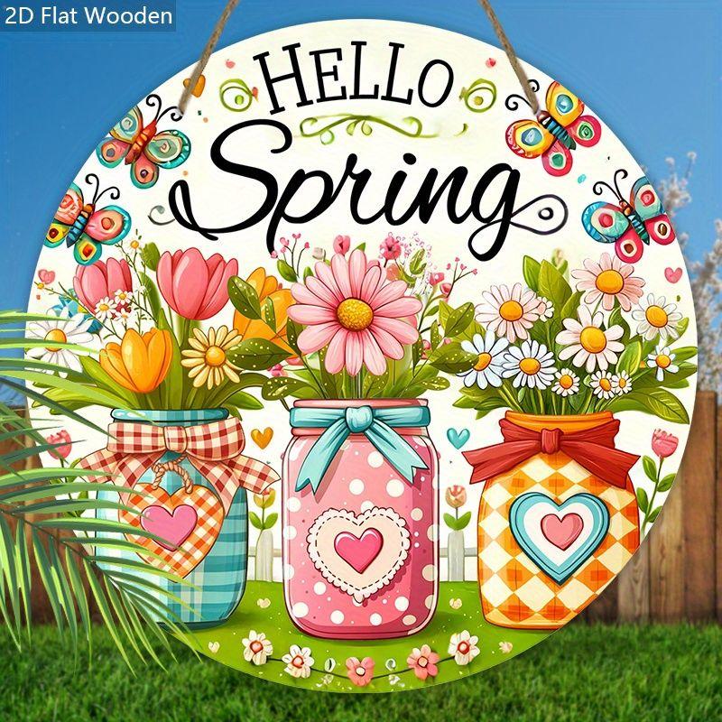 2D Flat Hanging Decorative Signs,interior Wall or Door Dec,garden Dec.,the Pattern Is Flowers and "HELLO Spring"sign,a Housewarming Gift for Friends