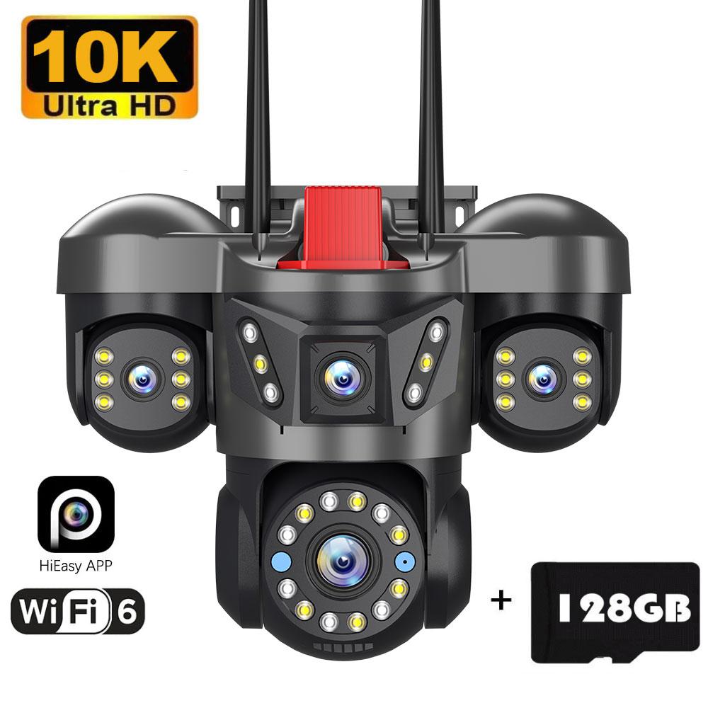 10K 20MP UHD Уличная WiFi IP-камера Четыре объектива Четыре экрана 360° 16-кратное увеличение PTZ Камера безопасности Автоматическое слежение Беспроводная система видеонаблюдения CCTV