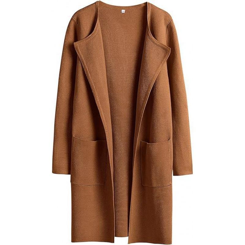 Womens Oversized Wool Blend Coat Longline Casual Outerwear With Notched Collar Pure Color