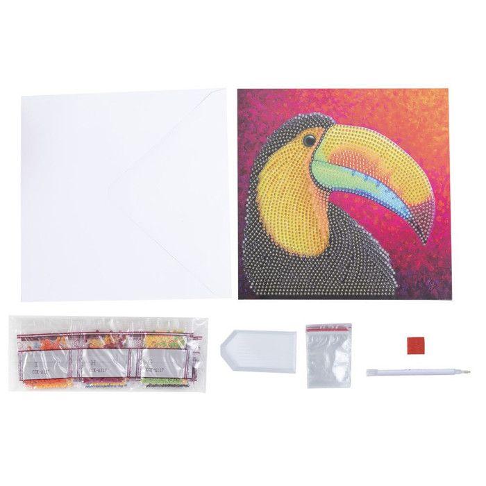 Kit Diamond Painting - Crystal Art - Carte Toucan - 18 x 18 cm - Pour enfants - Mixte