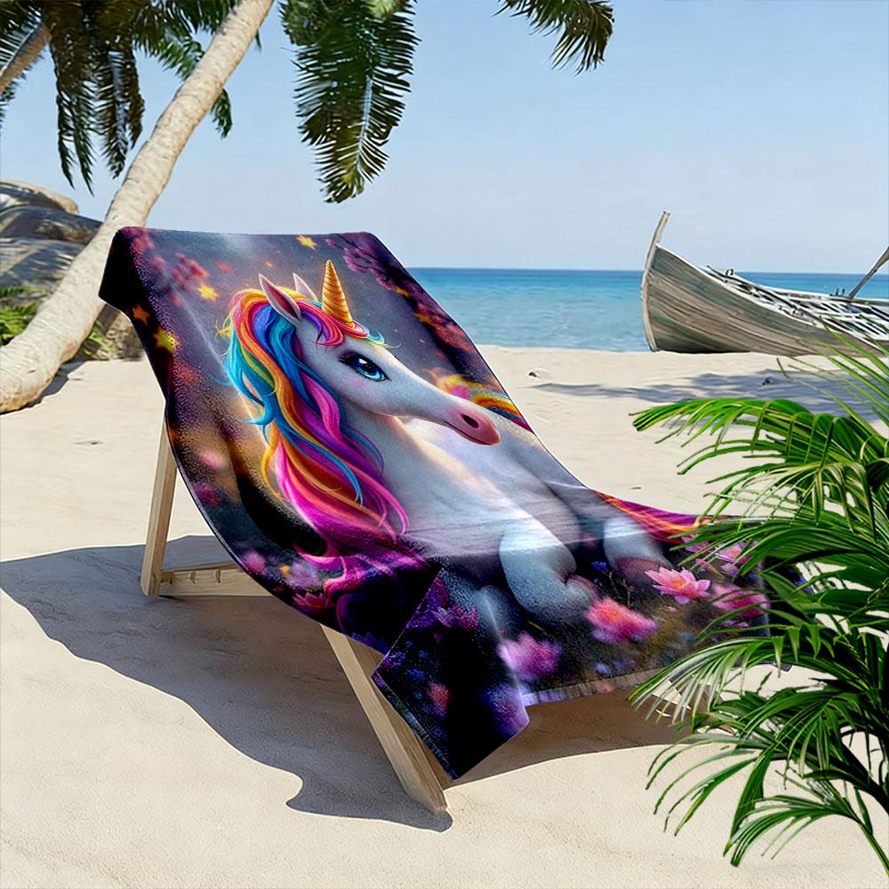 "Rainbow Unicorn in Enchanted Forest" Patterned beach towel quick dry perfect for travel outdoor sports jogging the beach and swimming