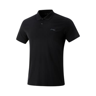 Li Ning Удобная Повседневная Простая Однотонная Универсальная Футболка-поло с коротким рукавом Мужские топы Черный APLV037-2