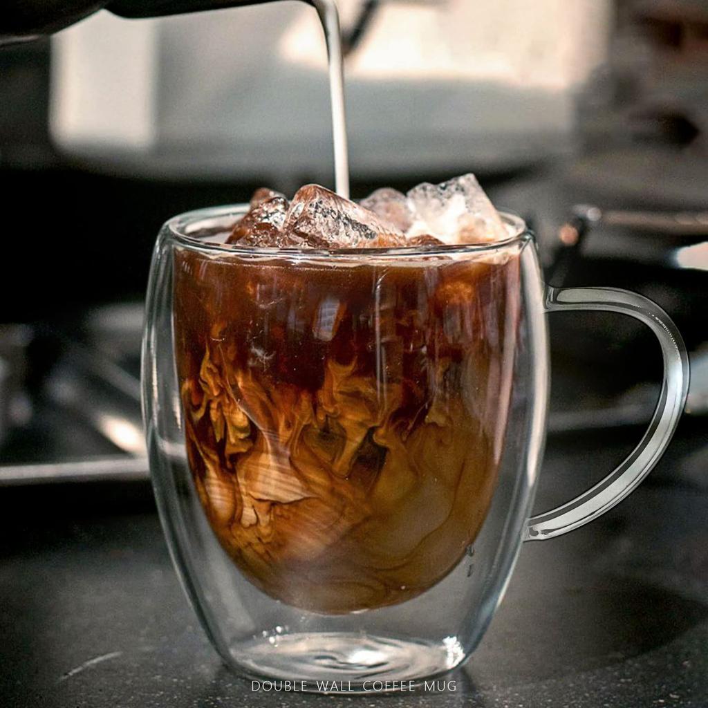 TeamSky TeamSky Набор из 4 стаканов с двойными стенками для горячего кофе, холодного чая и кухонных принадлежностей, 350 мл, 4, устойчивые,