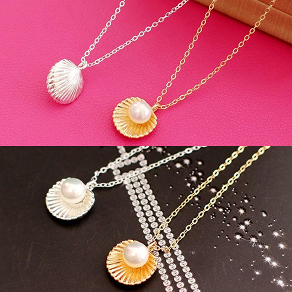 Women's Elegant Faux Pearl Shell Charm Polished Necklace Gift Fashion Jewelry KTJ