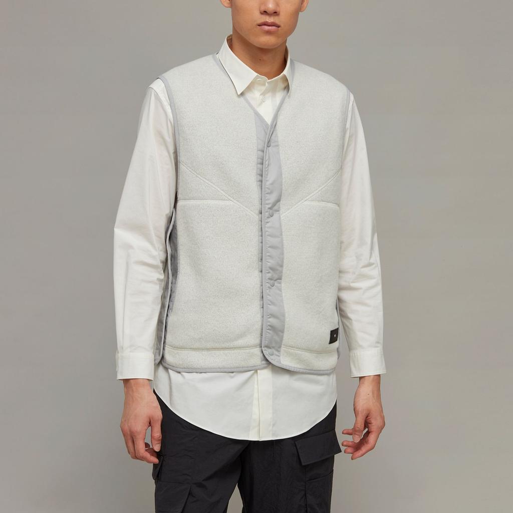 Y-3 Спортивный флисовый жилет унисекс свободного кроя с V-образным вырезом и однобортной застежкой, колор-блок, молочный HZ8820