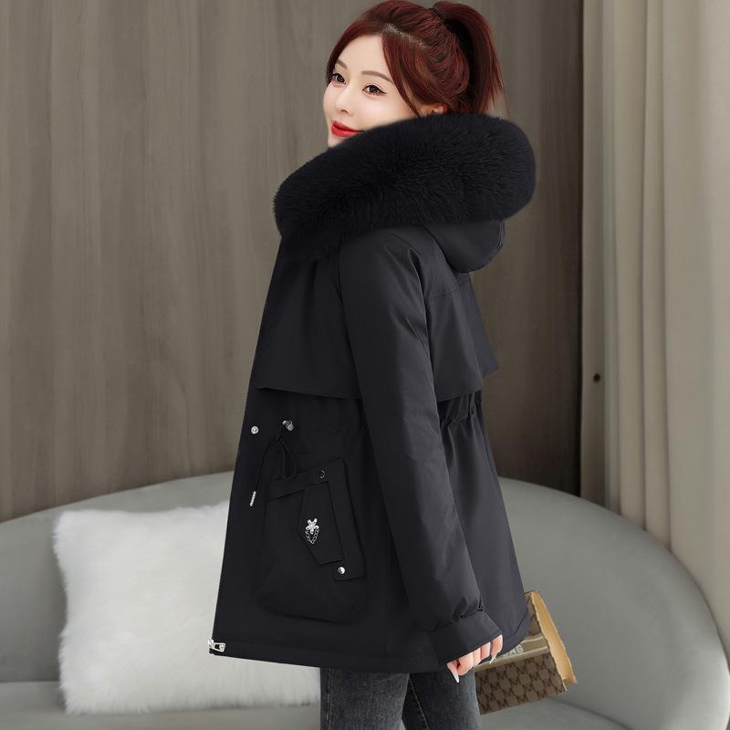 Pie Overcome Women's Medium and Long Hooded Cotton-padded Jacket, Thickened In Autumn and Winter To Prevent Cold