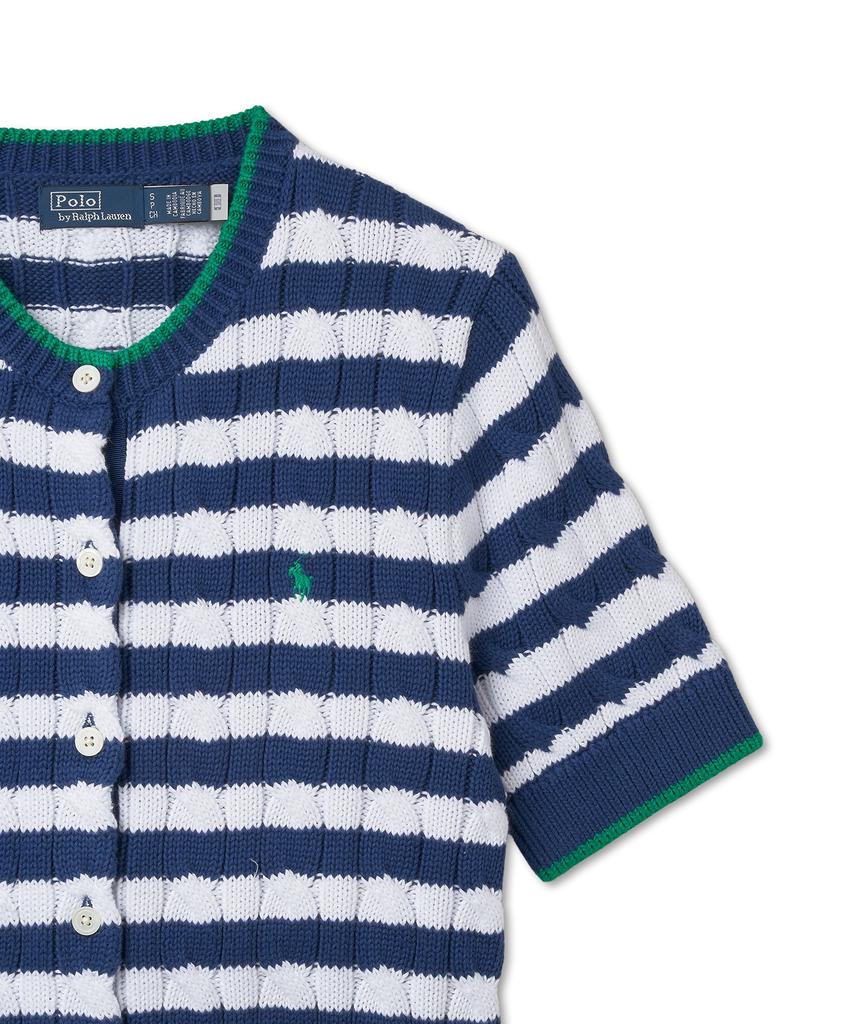 POLO RALPH LAUREN Женский полосатый хлопковый свитер с косами, короткий рукав - Синий Yacht/Белый