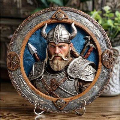 2d Плоский 20*20см, Винтажный Деревянный Настенный Декор Викинг-Воин, Идеальный Подарок для Мужчин, на День Отца, Праздничный Декор для Фермерского Дома, для Дома, Кухни, Спальни, Бара.