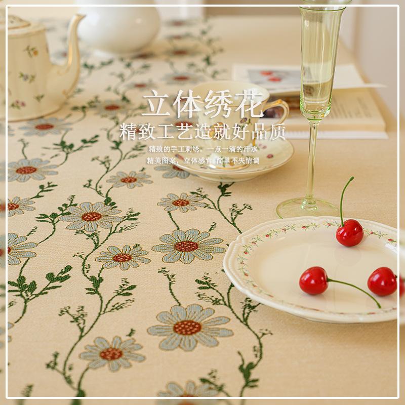 High-Grade Embroidery Pastoral Small Fresh Tablecloth Cotton And Linen French Pastoral Tablecloth High-Grade Light Luxury Household